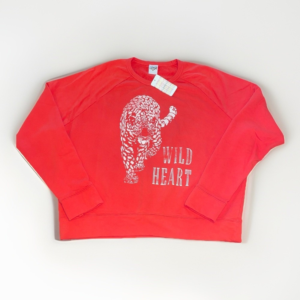 Evereve LetLuv Wild Heart Red Graphic Cheetah Sweatshirt Womens Size XL NWT